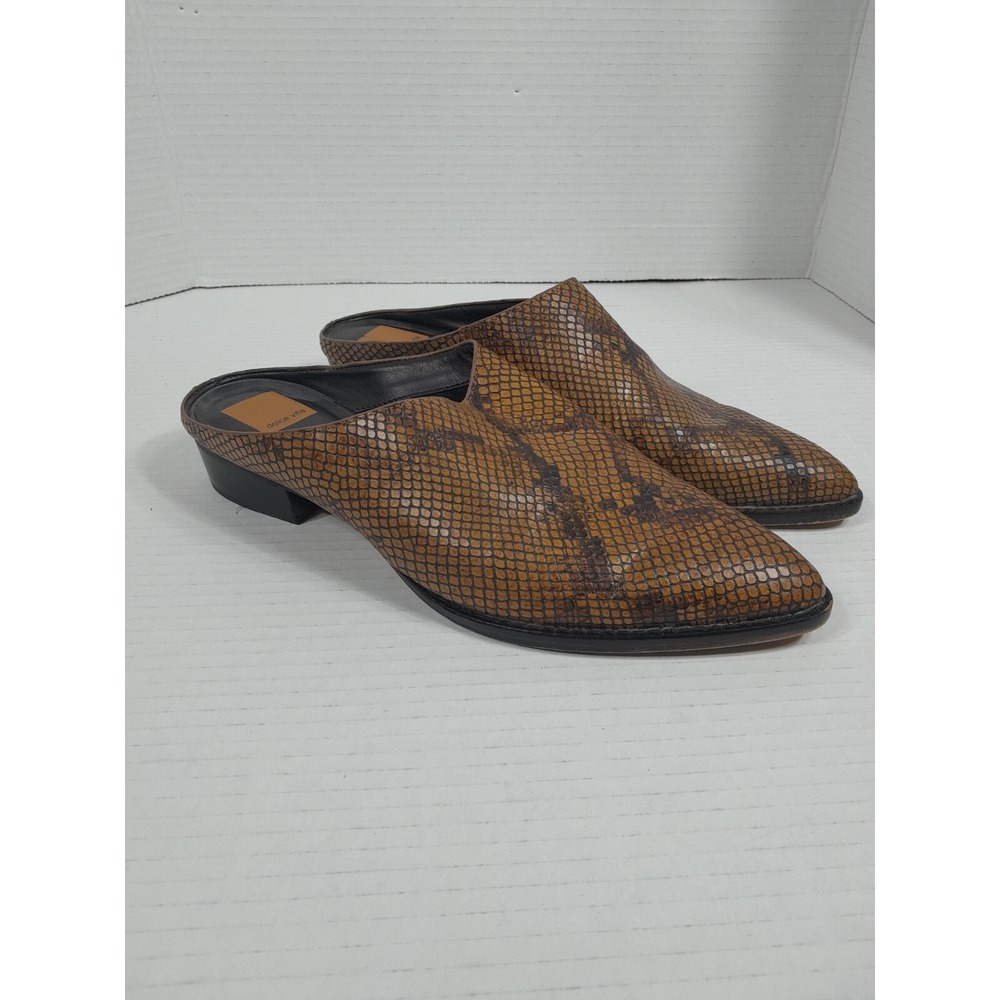 Dolce Vita  Aven Mule Shoes Brown Leather Snake Print Slip On  Women 9.5
